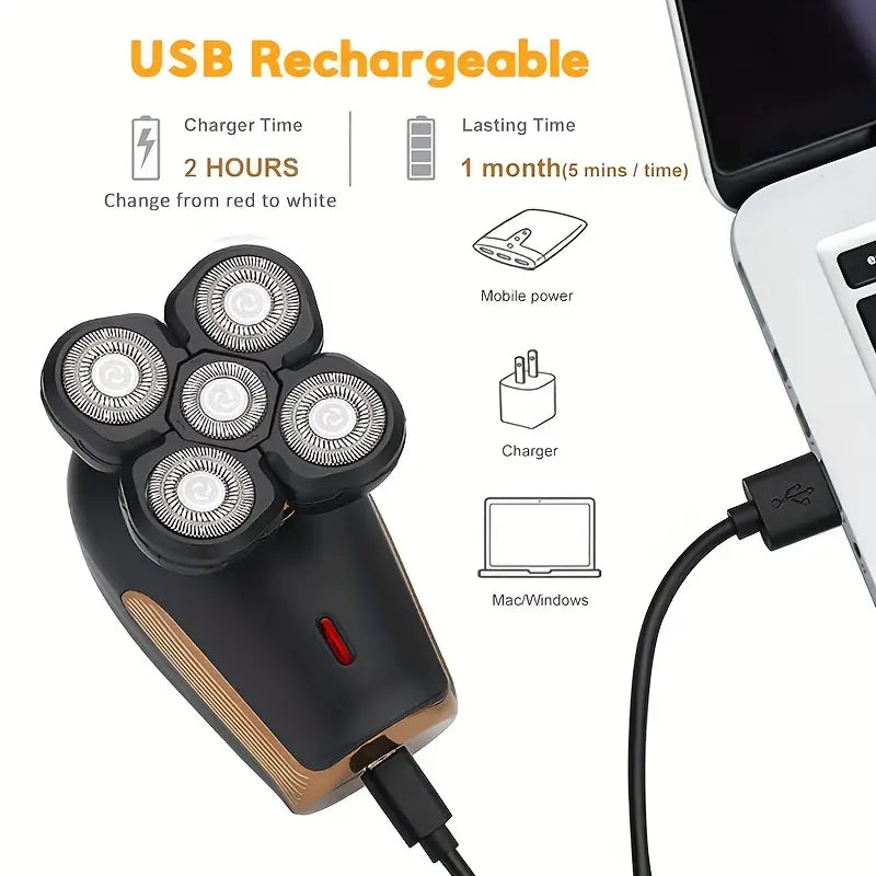 Cordless Rechargeable Electric Head Shaver with LED Display