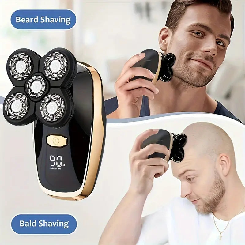 Cordless Rechargeable Electric Head Shaver with LED Display