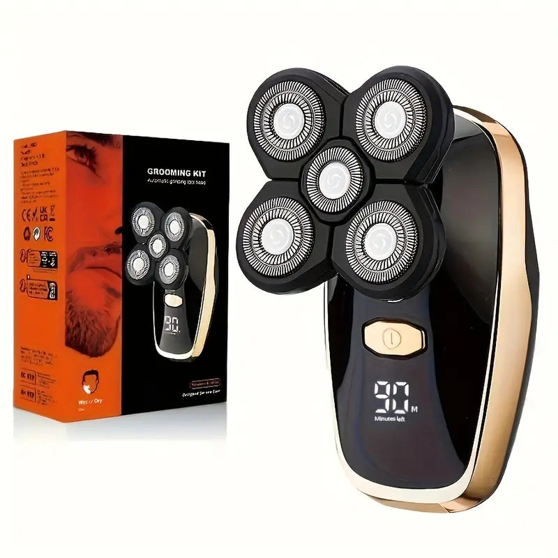 Cordless Rechargeable Electric Head Shaver with LED Display
