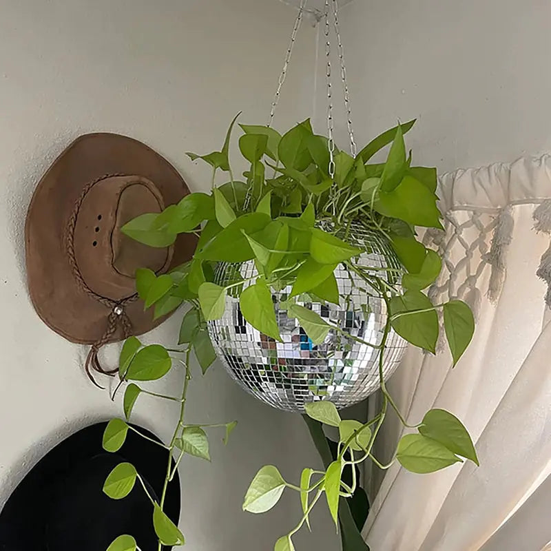 Disco Ball Flower Hanging Vase Hanging Ball-shaped Planter, Hanging Basket For Indoor Flower, Home Decor