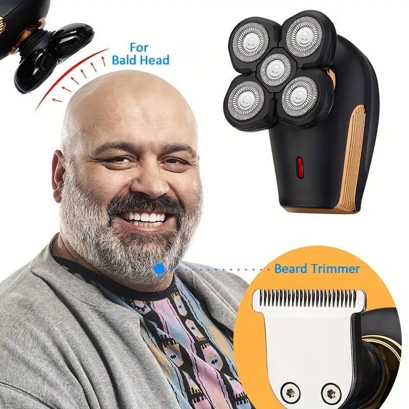 Cordless Rechargeable Electric Head Shaver with LED Display