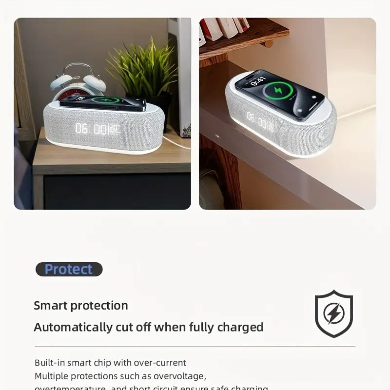 Portable 6-in-1 Speaker - Wireless Charger, Wireless Charger Alarm Clock