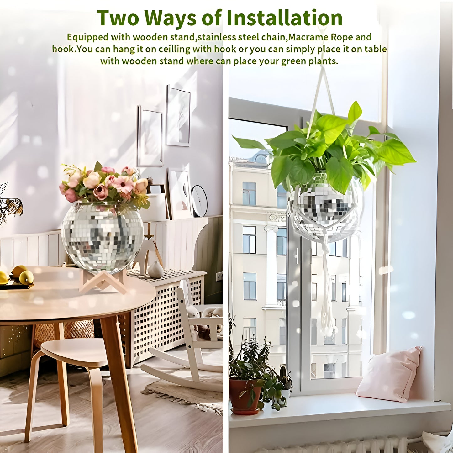 Disco Ball Flower Hanging Vase Hanging Ball-shaped Planter, Hanging Basket For Indoor Flower, Home Decor