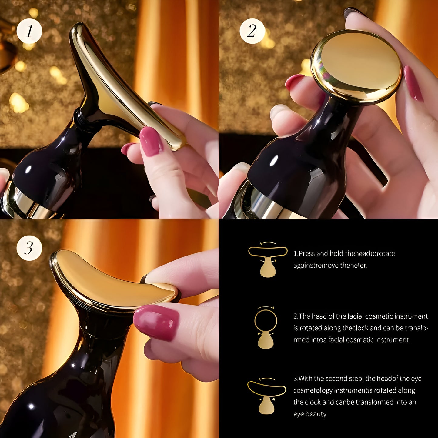 Electric Facial Beauty Massager - Black Gold