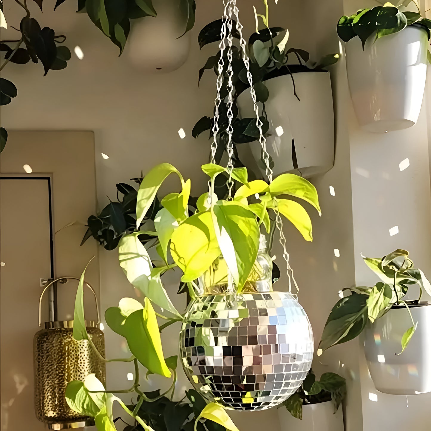 Disco Ball Flower Hanging Vase Hanging Ball-shaped Planter, Hanging Basket For Indoor Flower, Home Decor