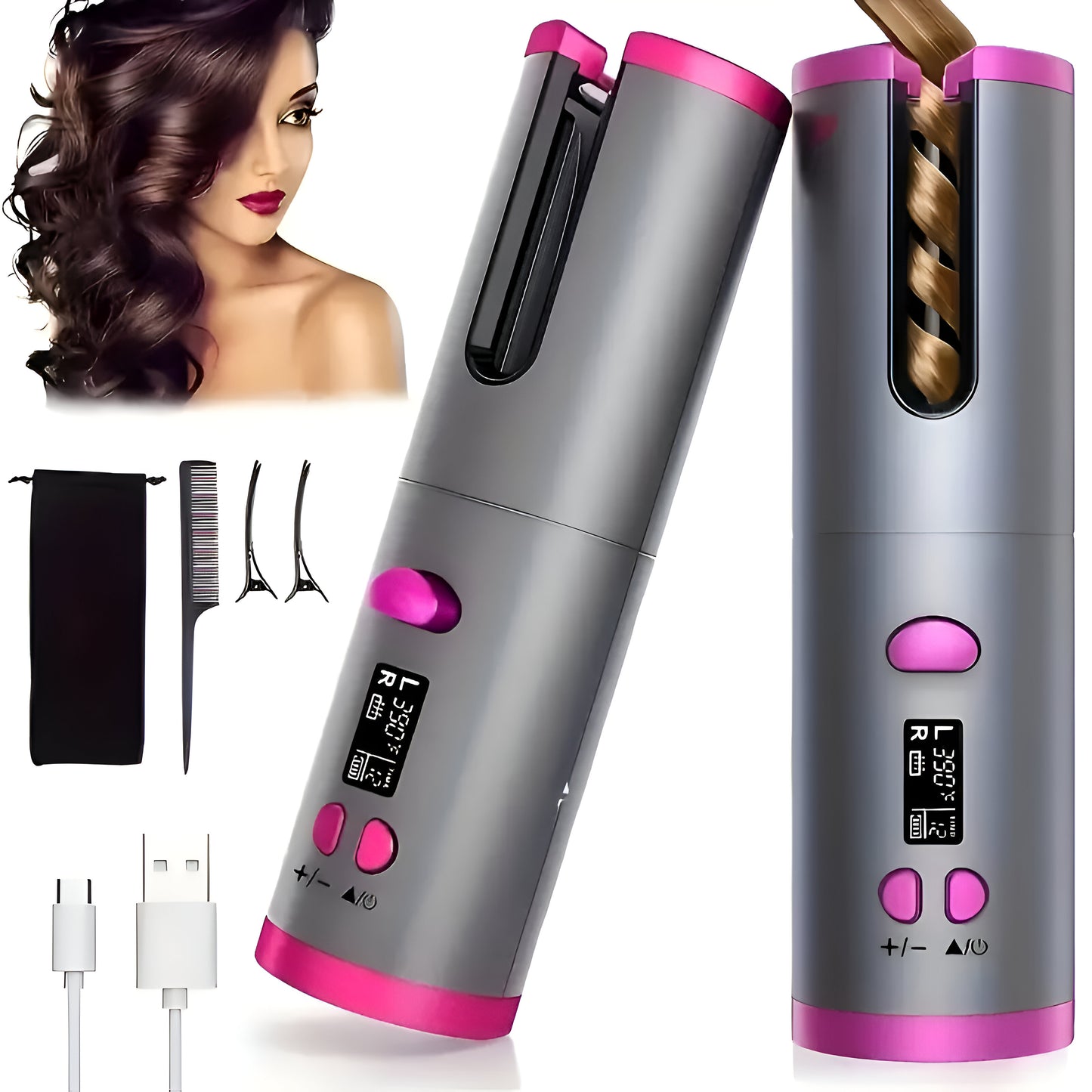 Cordless Hair Curler with Adjustable Temperature & Timer - USB Rechargeable, Portable Styling Tool for Salon-Quality Curls