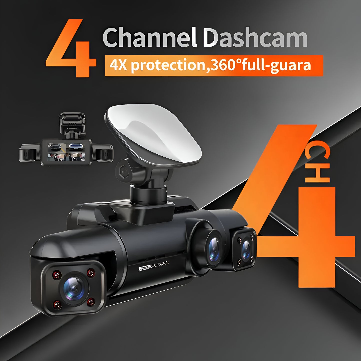 Car Monitor with Double Recording - 360-Degree, Routing-Free