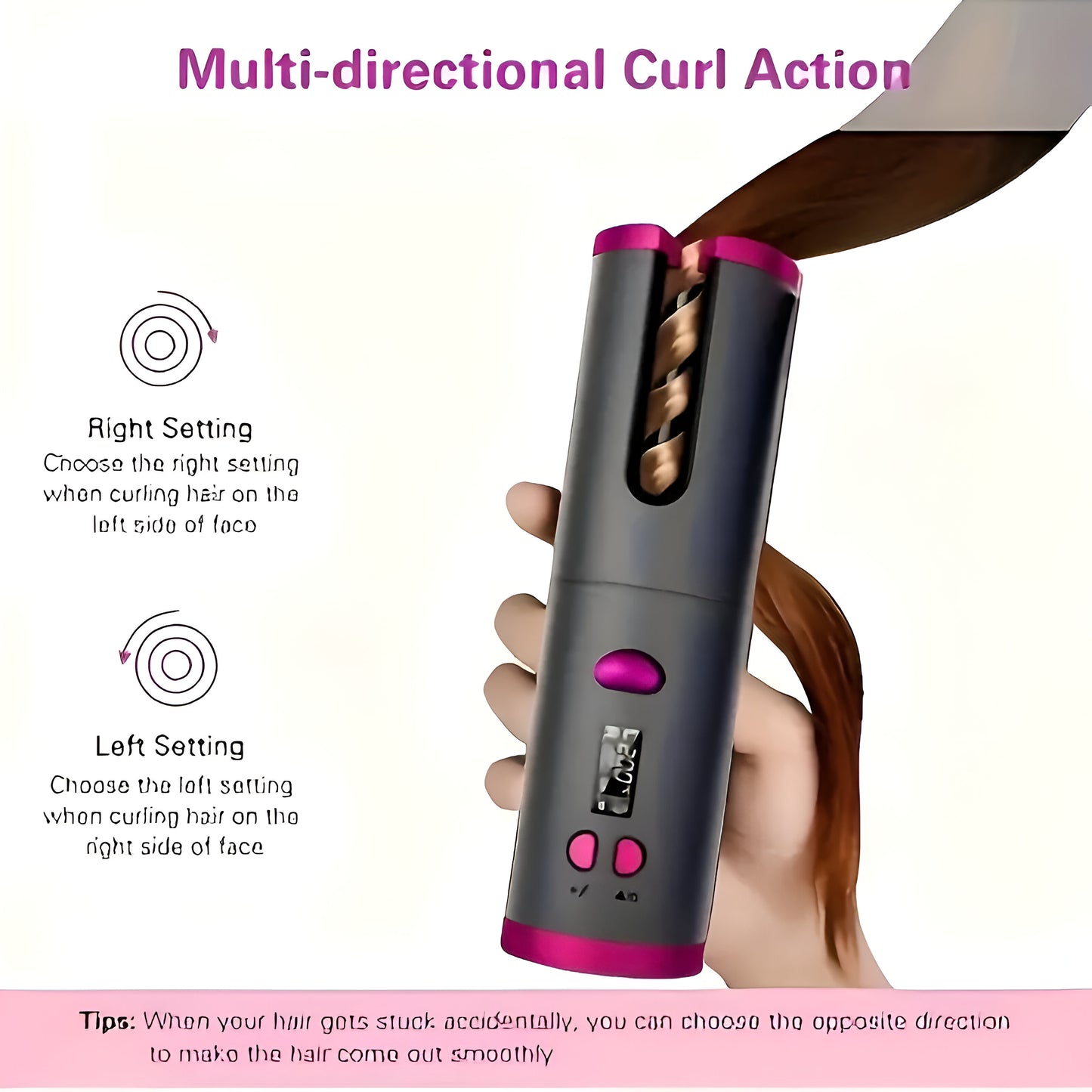 Cordless Hair Curler with Adjustable Temperature & Timer - USB Rechargeable, Portable Styling Tool for Salon-Quality Curls