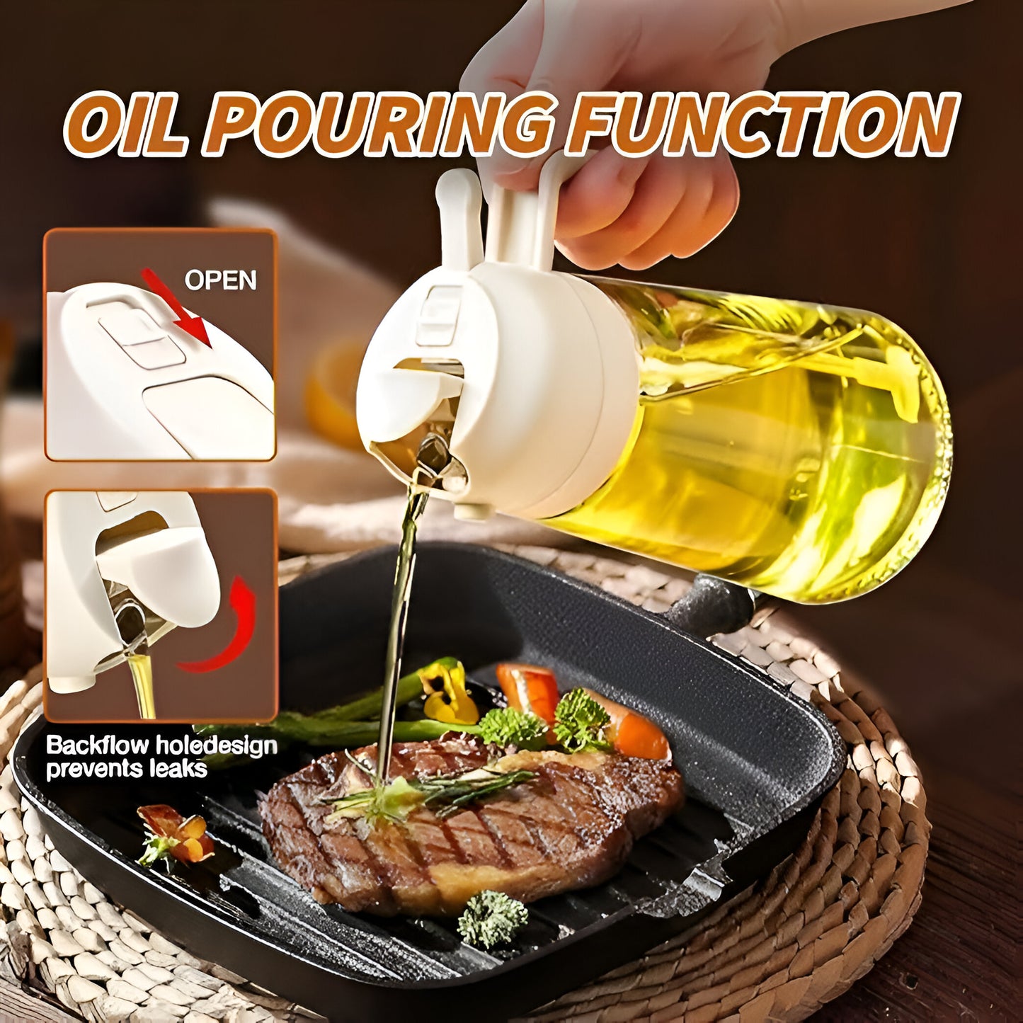 2-in-1 Plastic Spray Oil Bottle - 500ml