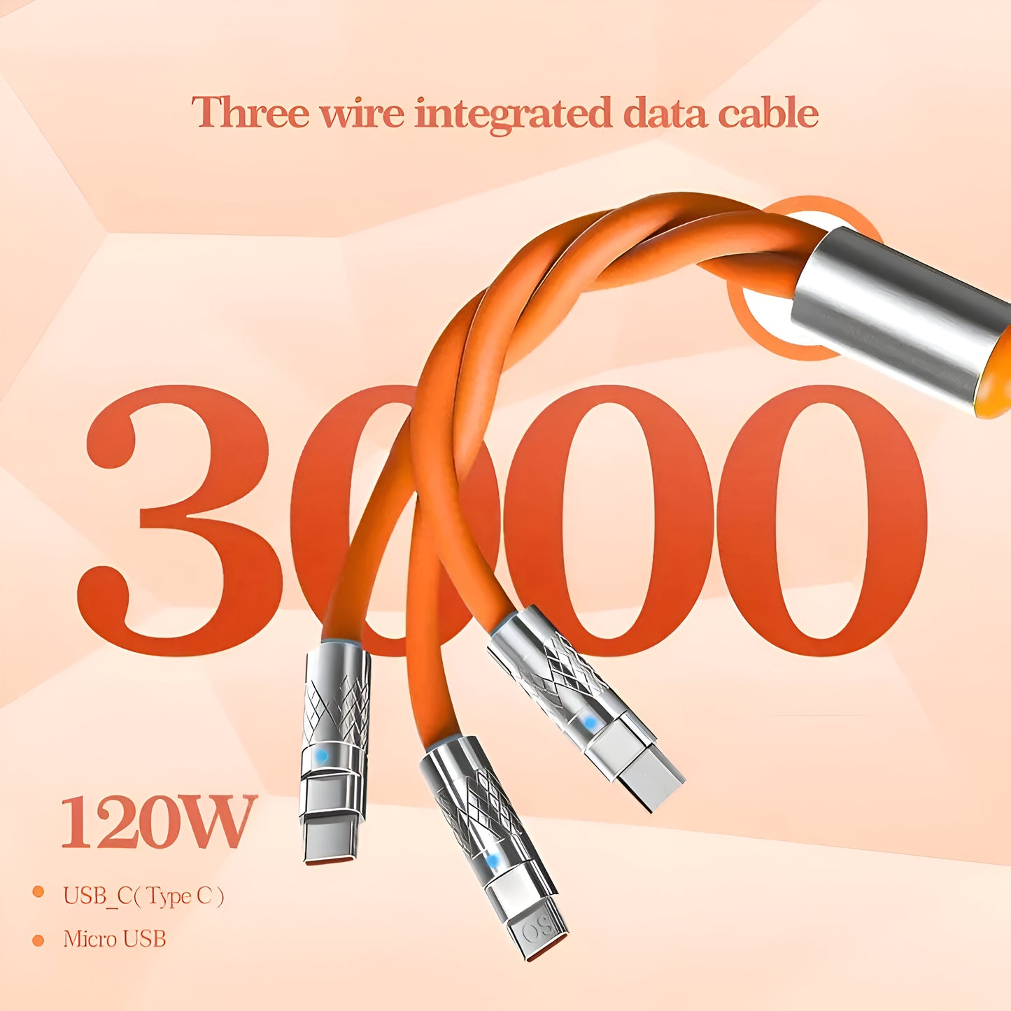 Fast Charging Cable - 120W 3-in-1 Micro USB & Type C