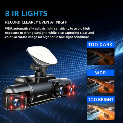 Car Monitor with Double Recording - 360-Degree, Routing-Free
